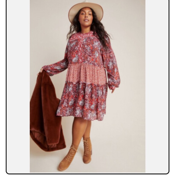 Maeve Anthropologie Esther Mixed Floral Print Tiered Tunic Shift Dress - Picture 1 of 7